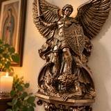 St. Michael the Archangel Battery-Powered Wall Lamp — Antique Bronze Resin Christian Home Decor