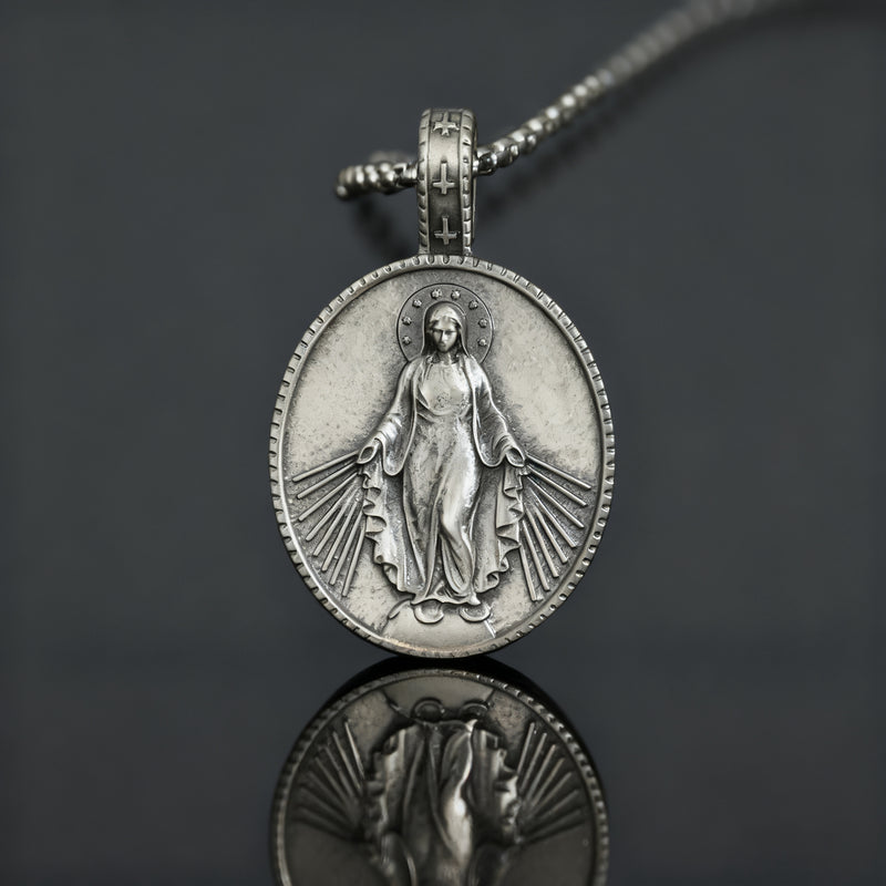 Pure Tin Miraculous Medal Virgin Mary Necklace