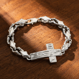 Men’s Hammered Textured Cross Bracelet, 316L Stainless Steel Irregular Link Chain Bracelet, 4‑Color Faith Religious Jewelry Gift for Men