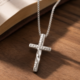 Twisted Hammered Textured Cross Pendant Necklace