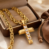 Regal Byzantine Chain Baguette Zircon Cross Pendant Necklace