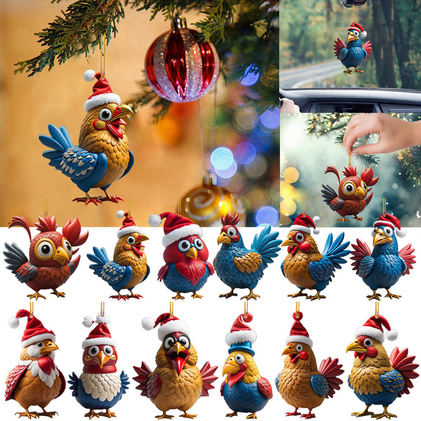 Creative Cute Animal Chicken Christmas Hanging Christmas Birds Car Hanging Home Christmas Tree Decorations