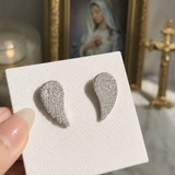 Angel Wing Moissanite Stud Earrings, Solid 925 Sterling Silver Pave Setting Wing Earrings, Guardian Symbol Jewelry Gift for Women