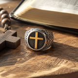 Vintage Cross Signet Ring, Religious Faith Men’s Ring
