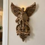 St. Michael the Archangel Battery-Powered Wall Lamp — Antique Bronze Resin Christian Home Decor
