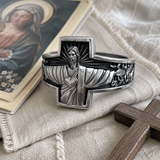 S925K Silver Jesus Guardian Cross Sacred Heart of Jesus Ring