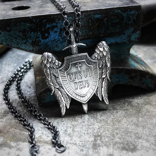 St Michael's Archangel Shield Necklace,The Patron Saint of Paratrooper Police Military Paramedic Fireman