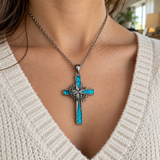 Faith Through Every Thorn – Turquoise Cross Necklace with Crown of Thorns | Christian Jewelry Gift