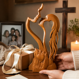 Hand-Carved Christian Love Sculpture – Wooden Couple Statue for Wedding & Anniversary Gift