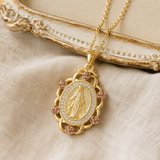 Two‑Tone Rose Virgin Mary Necklace, Vintage Zircon Religious Pendant for Women