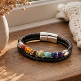 21cm Double Braided Leather 7 Chakra Natural Healing Stone Bracelet
