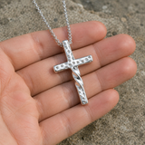 Twisted Hammered Textured Cross Pendant Necklace