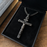Jesus Crucifixion S925K Silver Crucifix Pendant- with 5mm Titanium Cuban Chain