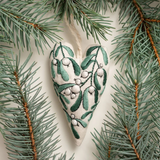 Hand-Embroidered Christmas Heart Ornaments - Reindeer/Gingerbread Man Design for Christmas Tree