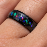 Black Tungsten Ring with Crushed Opal Inlay, 8mm Galaxy Star Dome Band, Meteorite Texture Wedding Band, Unique Promise Ring Gift for Men & Women