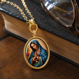 Our Lady of Guadalupe Gold-Tone Oval Pendant Necklace – Double-Sided Virgin Mary Christian Jewelry