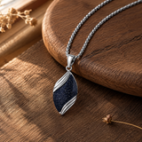 Angel's Tears Two‑Tone Gemstone Titanium Steel Necklace, Men's Blue Sandstone & Black Onyx Pendant