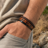 Multi‑Layer Braided Cross Printed Men Leather Bracelet, Vintage PU Leather Magnetic Clasp Religious Wrist Jewelry
