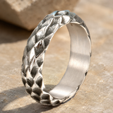 Heavy Hammered Scale Braided Texture Stainless Steel Comfort Fit Band Ring