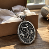 Artemis Greek Goddess Pendant Necklace, Vintage Pure Tin Mythology Necklace