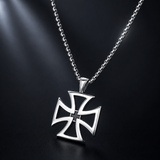 Men's Hollow Maltese Cross Stainless Steel Necklace, Vintage Knight Pendant Box Chain For Men