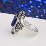 Vintage Thai Silver Large Gemstone Ring Red Pomegranate Jewelry Exaggerated Black Mine Ring
