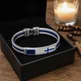 Three‑Row Braided Wire Cross Stainless Steel Men's Bracelet