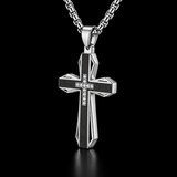 Brushed & Faceted Titanium Steel Cross Necklace – Modern Faith, Bold Devotion