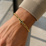 Men’s Carbon Fiber Inlay Cross Curb Chain Bracelet, 316L Stainless Steel Adjustable Religious Faith Bracelet, Silver & Gold Tone Christian Gift for Him