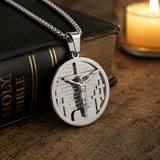 3D Crucifixion Lord s Prayer Engraved Medallion Pendant Necklace for daily faith wear and Christian gifting
