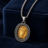 Two‑Tone Titanium Steel Jesus Portrait Oval Medal Necklace