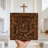 Handcarved Beechwood Nativity Scene Relief: Let Christmas’ Quiet Truth Settle in Your Home