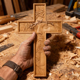 "Jesus with the Crown of Thorns" Beechwood Cross Wall Hanging