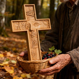 "Jesus with the Crown of Thorns" Beechwood Cross Wall Hanging