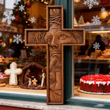 "Jesus with the Crown of Thorns" Beechwood Cross Wall Hanging