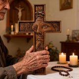 "Jesus with the Crown of Thorns" Beechwood Cross Wall Hanging