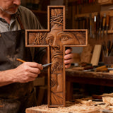 "Jesus with the Crown of Thorns" Beechwood Cross Wall Hanging