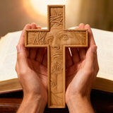 "Jesus with the Crown of Thorns" Beechwood Cross Wall Hanging