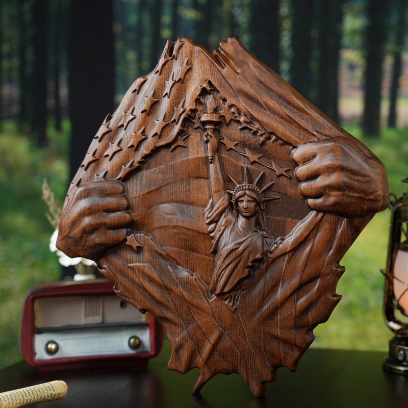 Lady Liberty Wall Decor Art Wood Sculpture