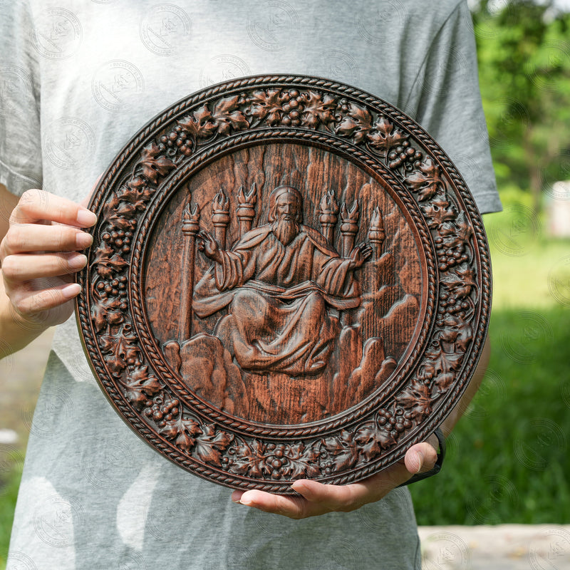 Universal God Round Wooden Carving Wall Decoration