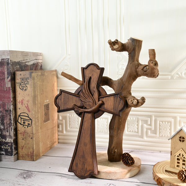 Holy Spirit Cross Wooden Hand Carved Cross for Wall Decor, Religious Gift Cross