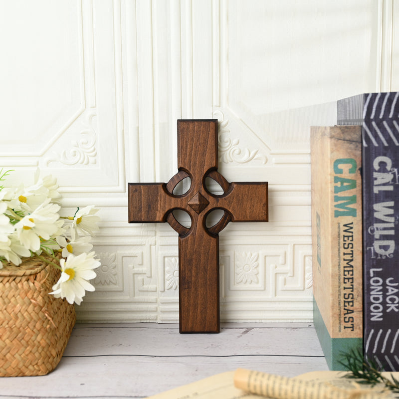 Irish Celtic Cross Wooden Hand Carved Cross for Wall Decor, Religious Gift Cross