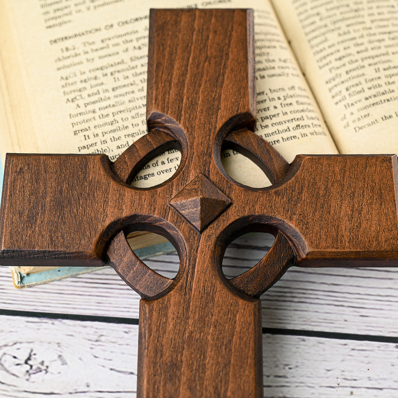 Irish Celtic Cross Wooden Hand Carved Cross for Wall Decor, Religious Gift Cross
