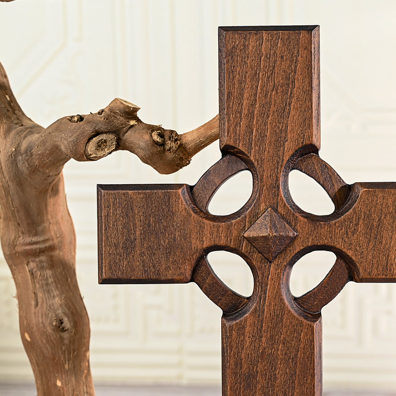 Irish Celtic Cross Wooden Hand Carved Cross for Wall Decor, Religious Gift Cross