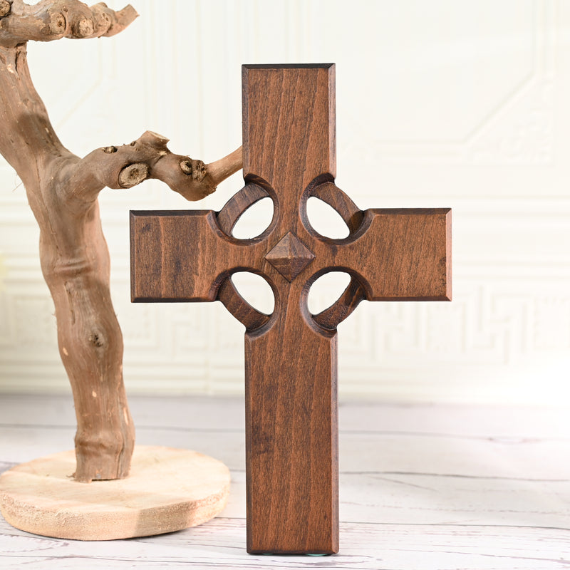 Irish Celtic Cross Wooden Hand Carved Cross for Wall Decor, Religious Gift Cross