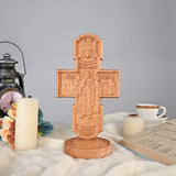 Double-sided carved cross tabletop ornament depicting Jesus' crucifixion and the apostles - BGCOPPER