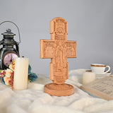 Double-sided carved cross tabletop ornament depicting Jesus' crucifixion and the apostles - BGCOPPER