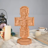 Double-sided carved cross tabletop ornament depicting Jesus' crucifixion and the apostles - BGCOPPER
