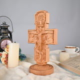 Double-sided carved cross tabletop ornament depicting Jesus' crucifixion and the apostles - BGCOPPER