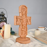 Double-sided carved cross tabletop ornament depicting Jesus' crucifixion and the apostles - BGCOPPER
